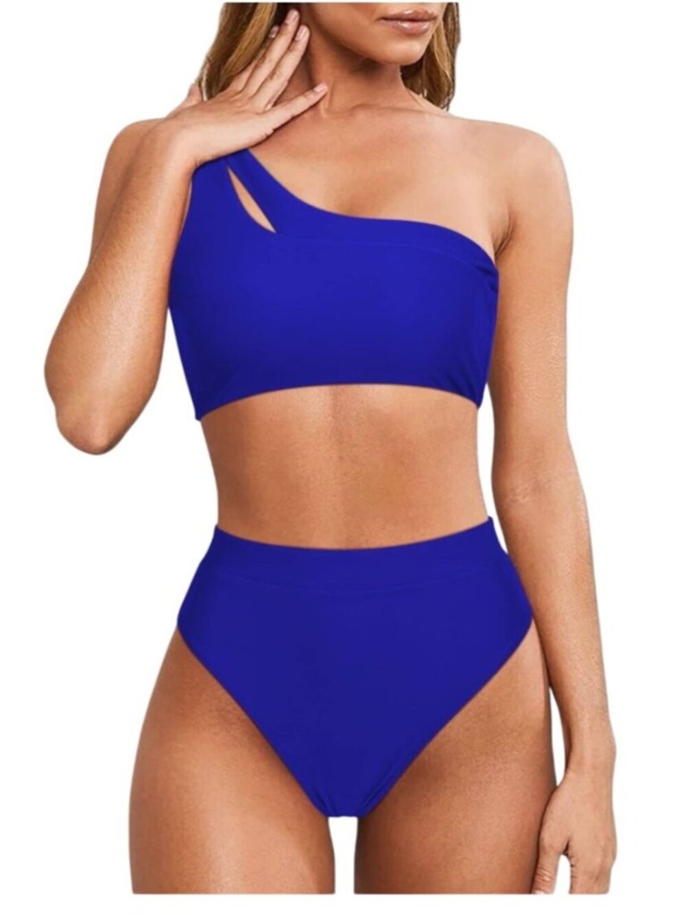 Mooslover Women’s Med One Shoulder High Waisted Cut-Out Bikini Set in Royal Blue